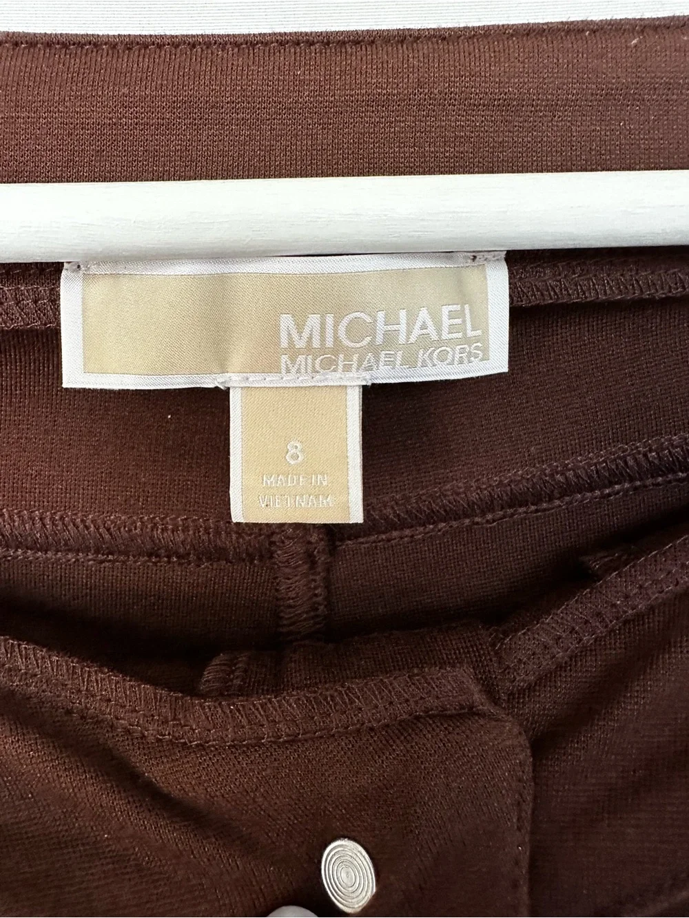 Michael Kors Chocolate Brown Ponte Skinny Pants with Grommet Detail